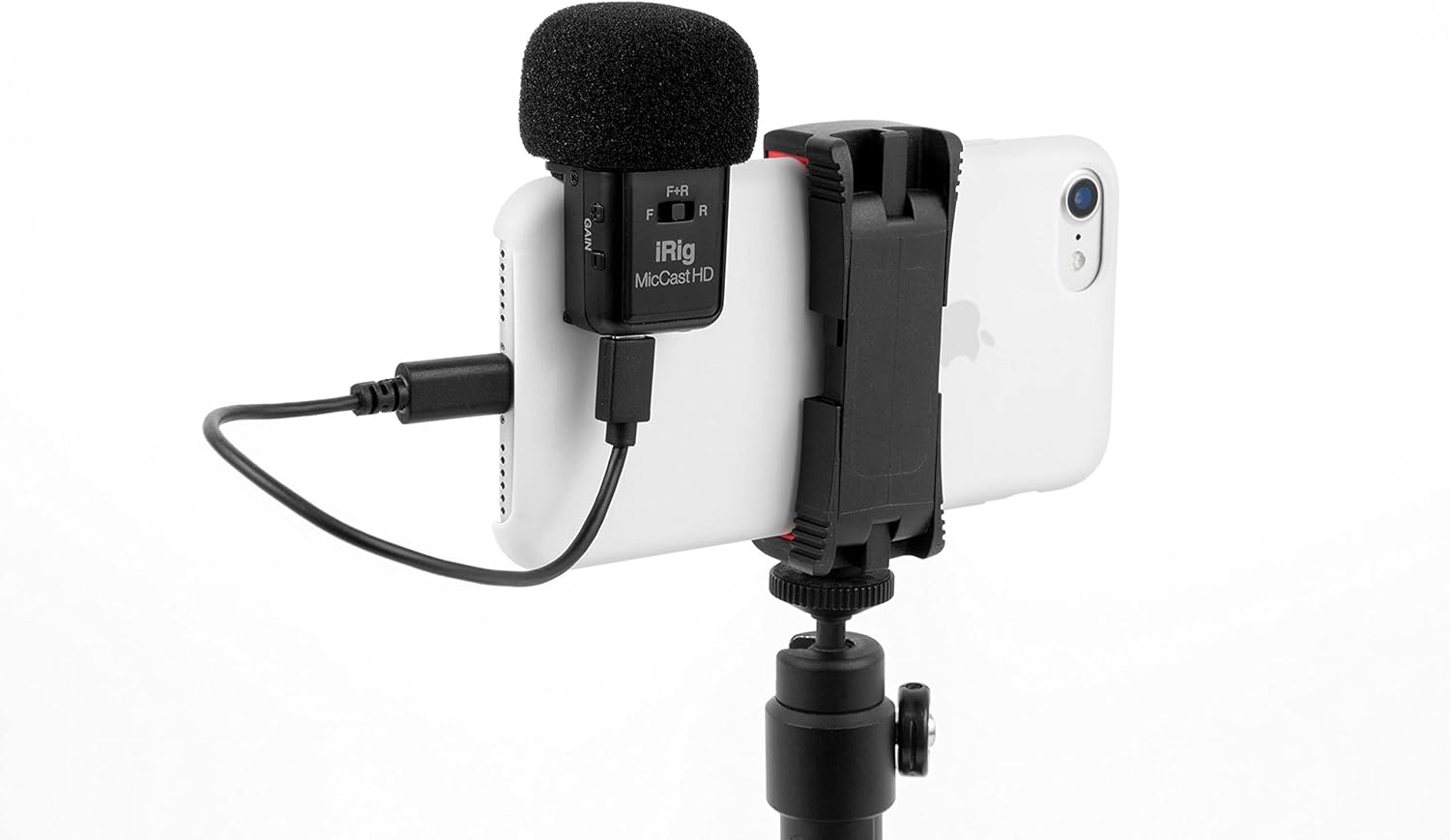 IK Multimedia iRig Mic Cast HD Compact Dual-Capsule Vocal Condenser Microphone with Front, Rear, bi-Directional Recording ad 24-bit, 96 kHz Sound, for iPhone, iPad, Android and All Popular apps