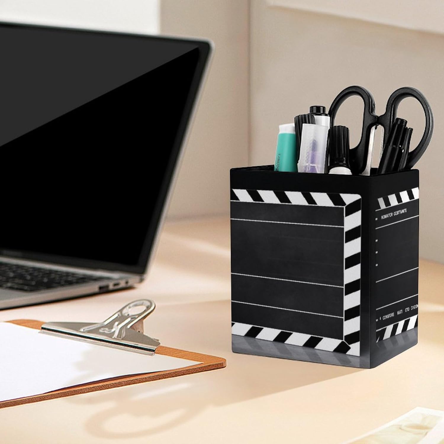 Square Pen Holder Movie Clapboard Desk Organizer Pencil Cup image 5