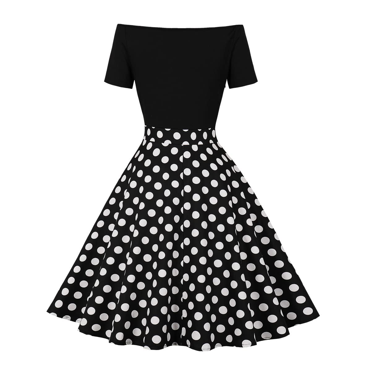 Odizli Abito da donna vintage Rockabilly anni '50 Off Shoulder Polka Dot Swing A Linea Al Ginocchio Abito Estivo Coctail