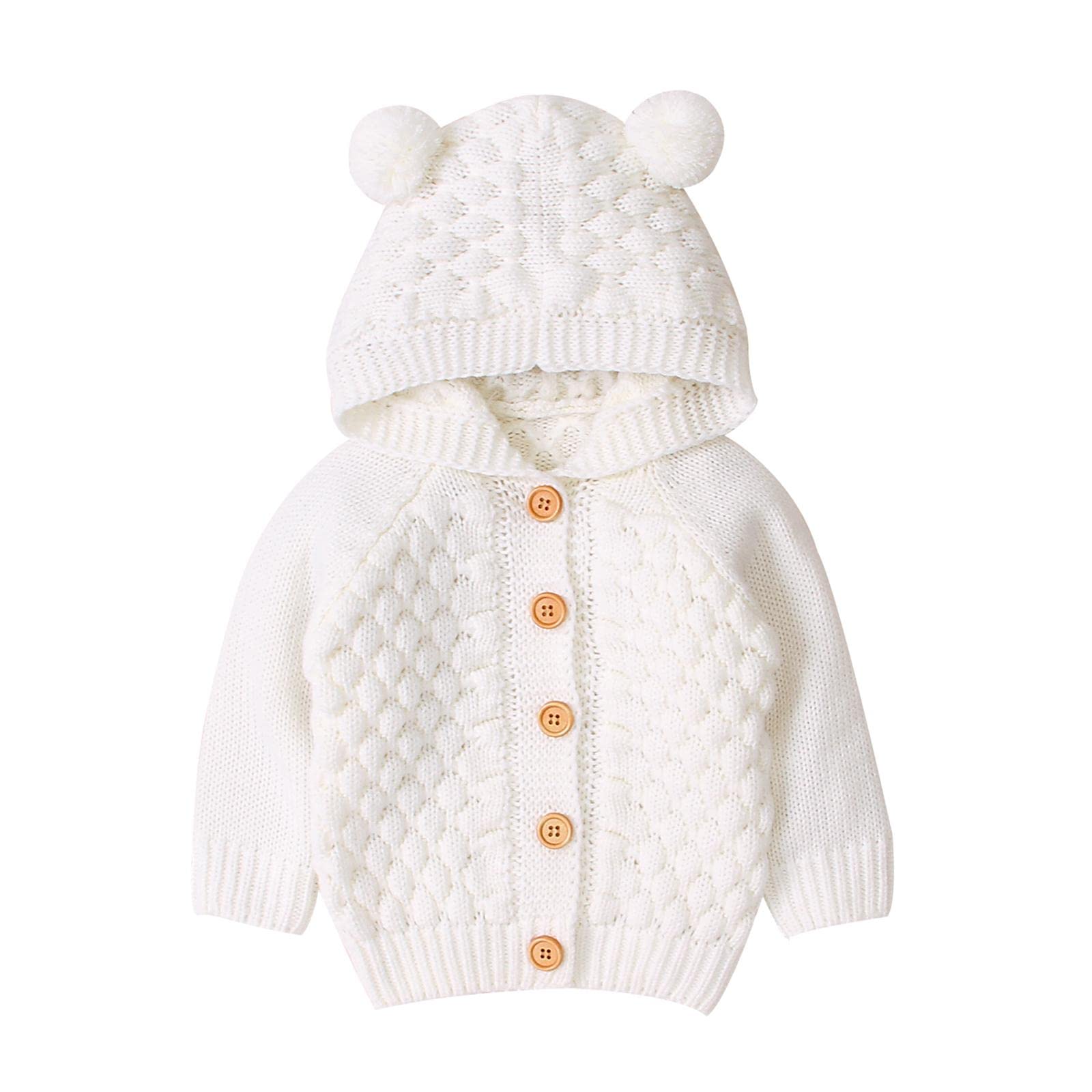 RELABTABYBaby Boys Girls Long Sleeve Button Front Hooded Sweater Toddler Warm Outerwear Sweater, White, 6-12 Months