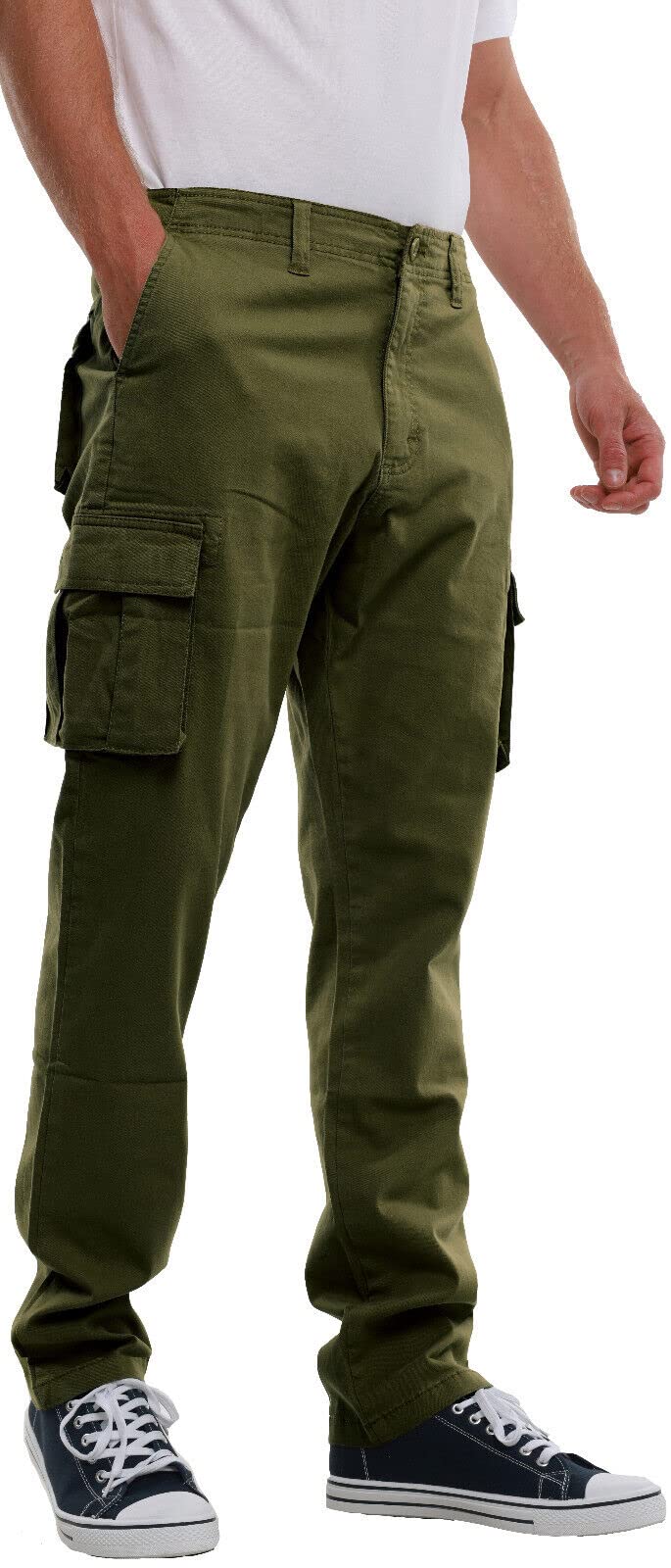 Mig - Mud Ice Gravel Men's Olive Stretch Cargo Chino Trousers - Cotton Elasticated Cargo Pants, Regular Slim Fit Work Casual Chinos (, 42W / 31L)