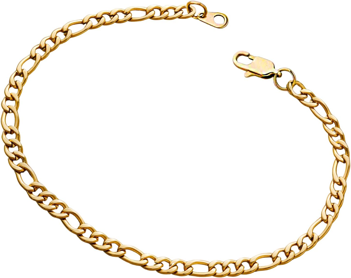 AndreAngel 18K Gold Melted Over Titanium Alloy Anklet Link Figaro Chain for Women Width 4 mm Length 9 inches High-Polished Finish Comfort Fit Waterproof Tarnish Resistant Design A72-1