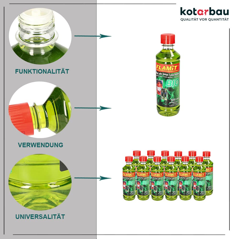 KOTARBAU® Lot de 12 flacons à pétrole pour lampes à huile 500 ml d'huile pour torches de jardin (vert bio)