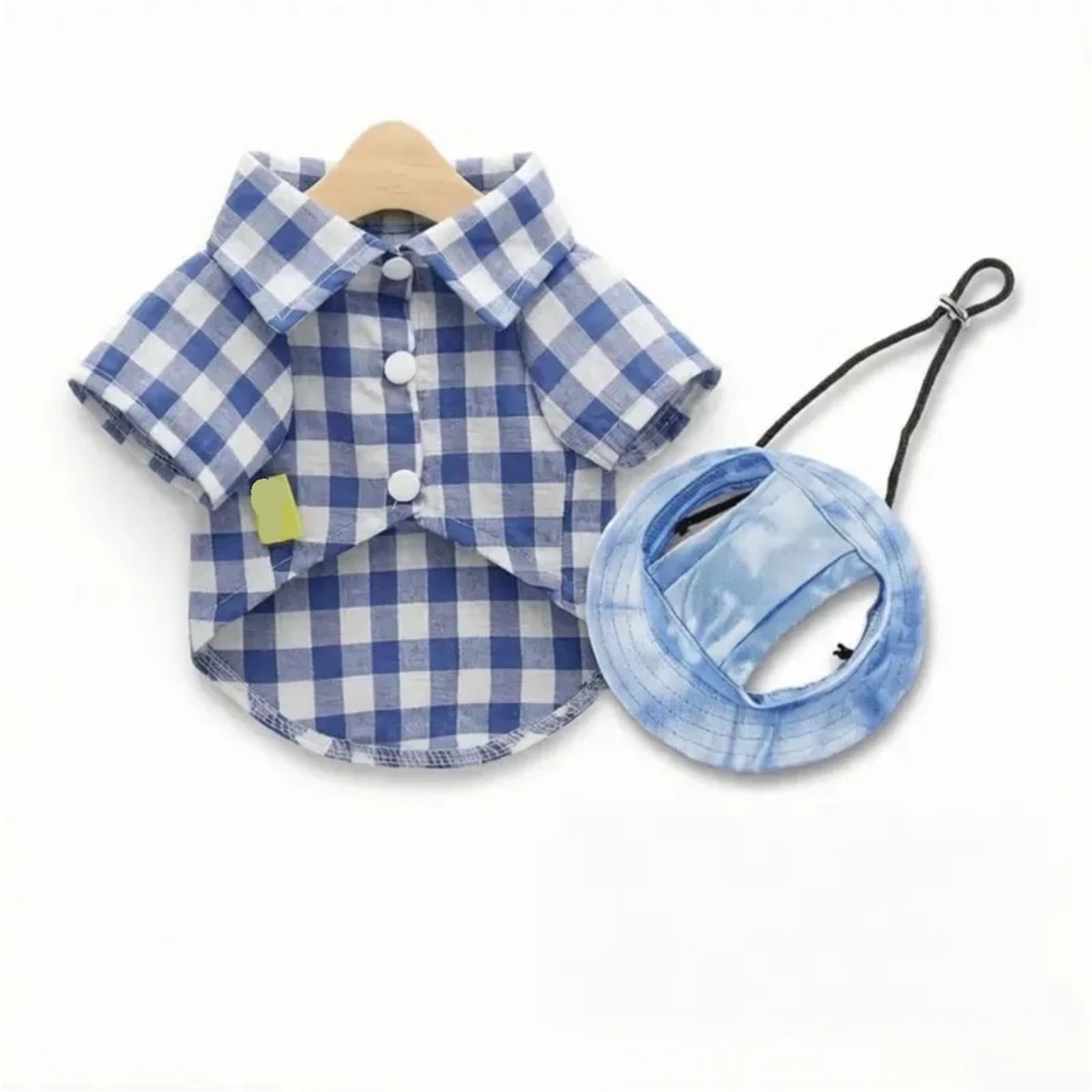Chemise à carreaux bleue pour chien avec chapeau de soleil respirant taille L