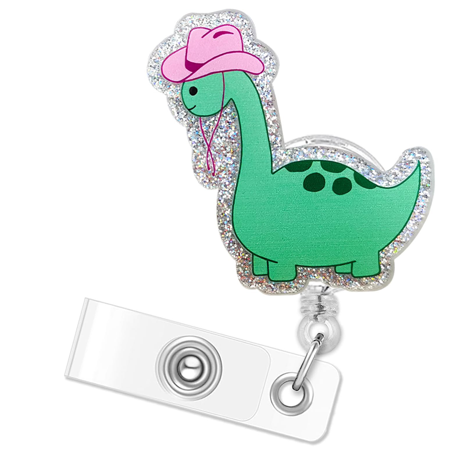Cowboy Dinosaur Badge Reel, Funny Green Dino Badge Reels Retractable, Name Badge Holder Reel ID Clip, Cute Animal Pediatric Decorative for Nurse Doctor Medical Worker & Nursing Student