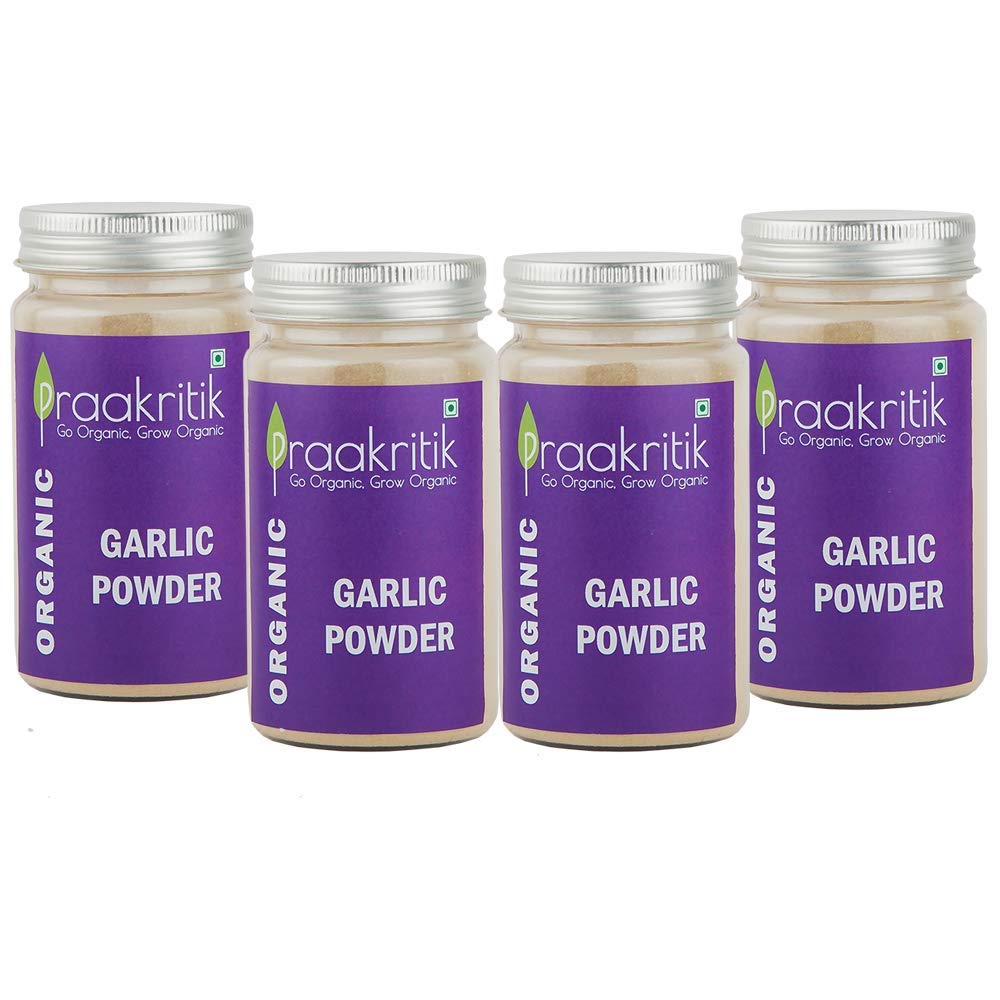 Praakritik Organic Garlic Powder | 100% Organic & 100% Natural | Ready to Use | 100% Vegetarian | No Added Preservatives and Colors | Pack of 4 | 100 Grams Each