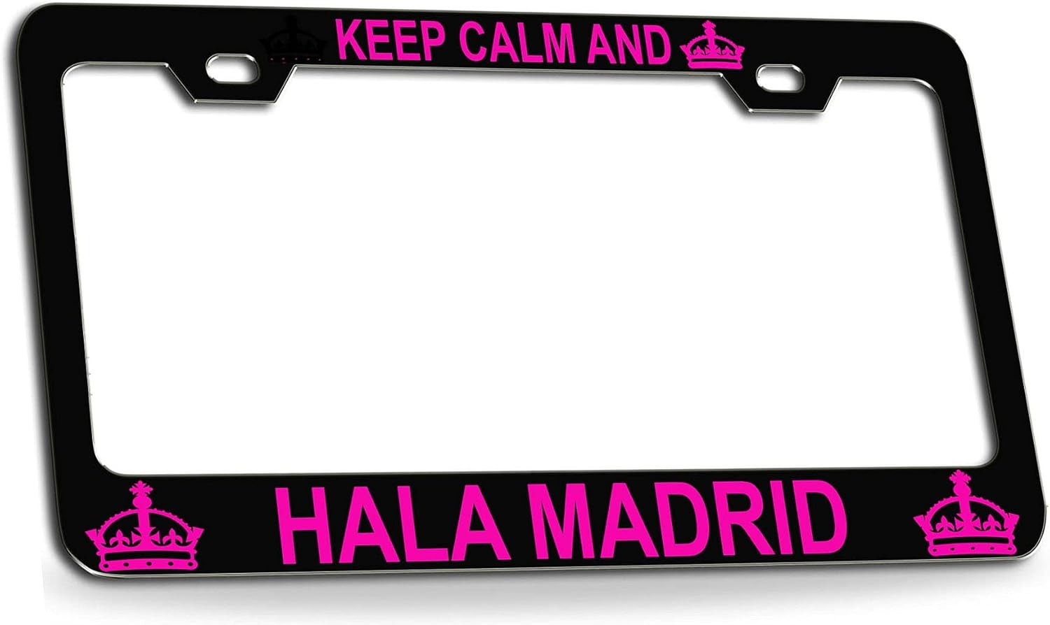 Keep Calm and HALA Madrid Black Steel License Plate Frame Tag Holder, G83