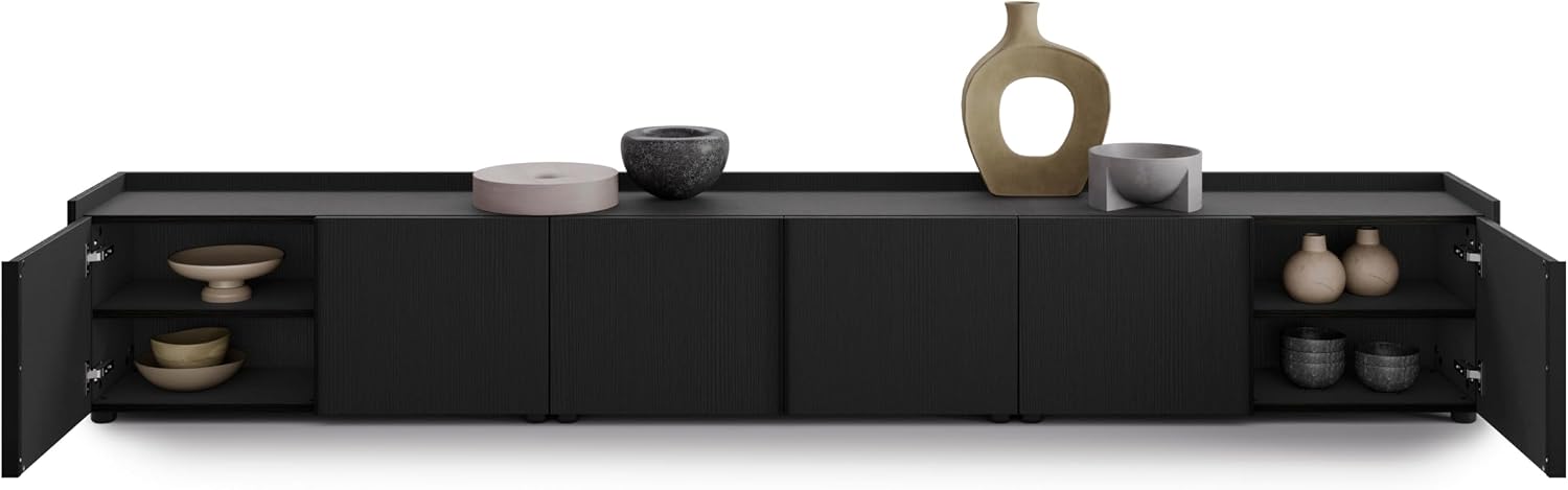 Mobili Fiver, Romina Low Sideboard (107.71x14.17x17.32 in), 6 Doors, Ashwood Black, Made in Italy