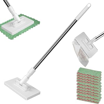 Disposable Dust Mop with 4 Reusable Cloths, 2026 Upgrade 39" Long Handle Wet and Dry Flat Mopping Sweeper Stick with Locking Head & Sweeping Cloths for Multi Surface Floor Cleaning 1 Set
