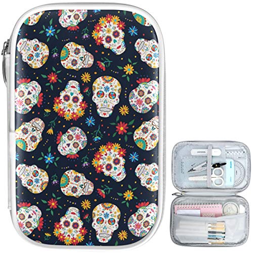 Oarencol Vintage Sugar Skull Pencil Case Colorful Flowers Zipper Pen Bag Large Capacity Cosmetic Pouch Stationery Box