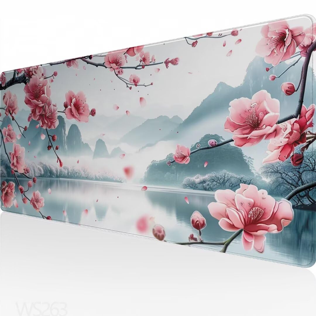 Alfombrilla Ratón XXL 1500x800x3mm, Alfombrilla Ratón rosa Alfombrilla Escritorio, pechuga de ciruela Alfombrilla Raton, con Superficie Base de Goma Antideslizante, Alfombrilla Ratón Gaming WS-263