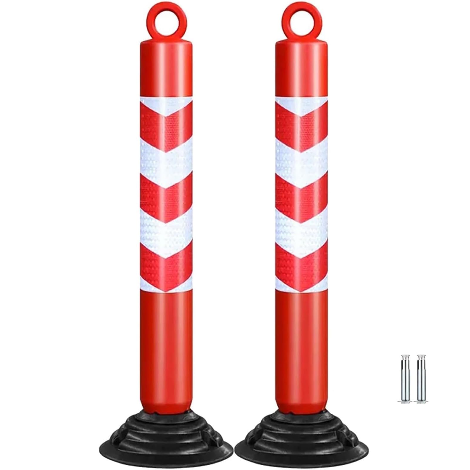 GHHVFEC Traffic Control Cones Removable Flexible Parking Bollards PU Safety Posts (Red & White Pack of 6) - Roadway Markers for Effective Traffic Management