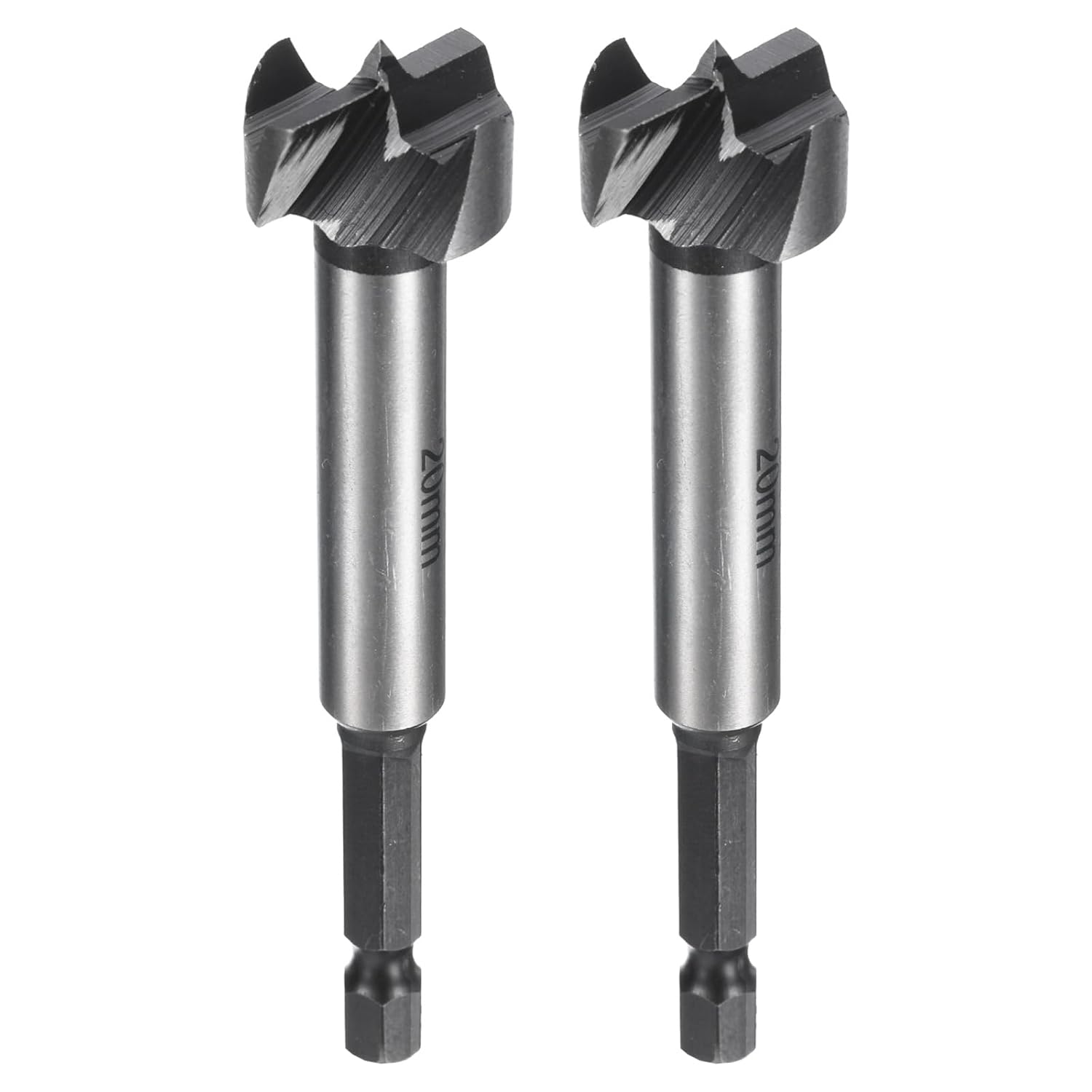 HARFINGTON 2pcs Forstner Drill Bit 13/16"(20mm) Carbon Steel Single Tooth Flat Wing Wood Drilling Forstner Bit Hinge Cutter with 1/4" Hex Shank for Hardwood Softwood Plywood Woodworking