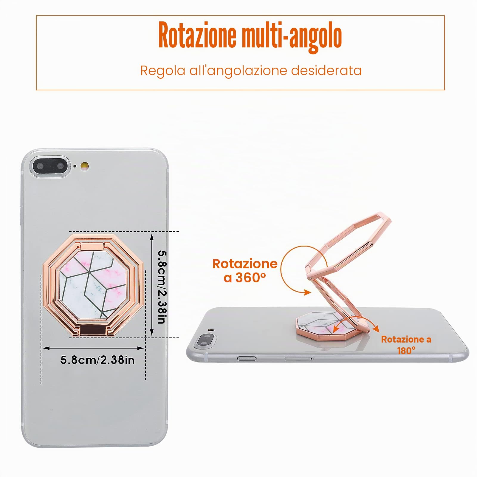 Cobee Cavalletto ad anello per cellulare, rotazione a 360°, in metallo, pieghevole, regolabile, compatibile con la maggior parte degli smartphone (rosa rosso marmorizzato)