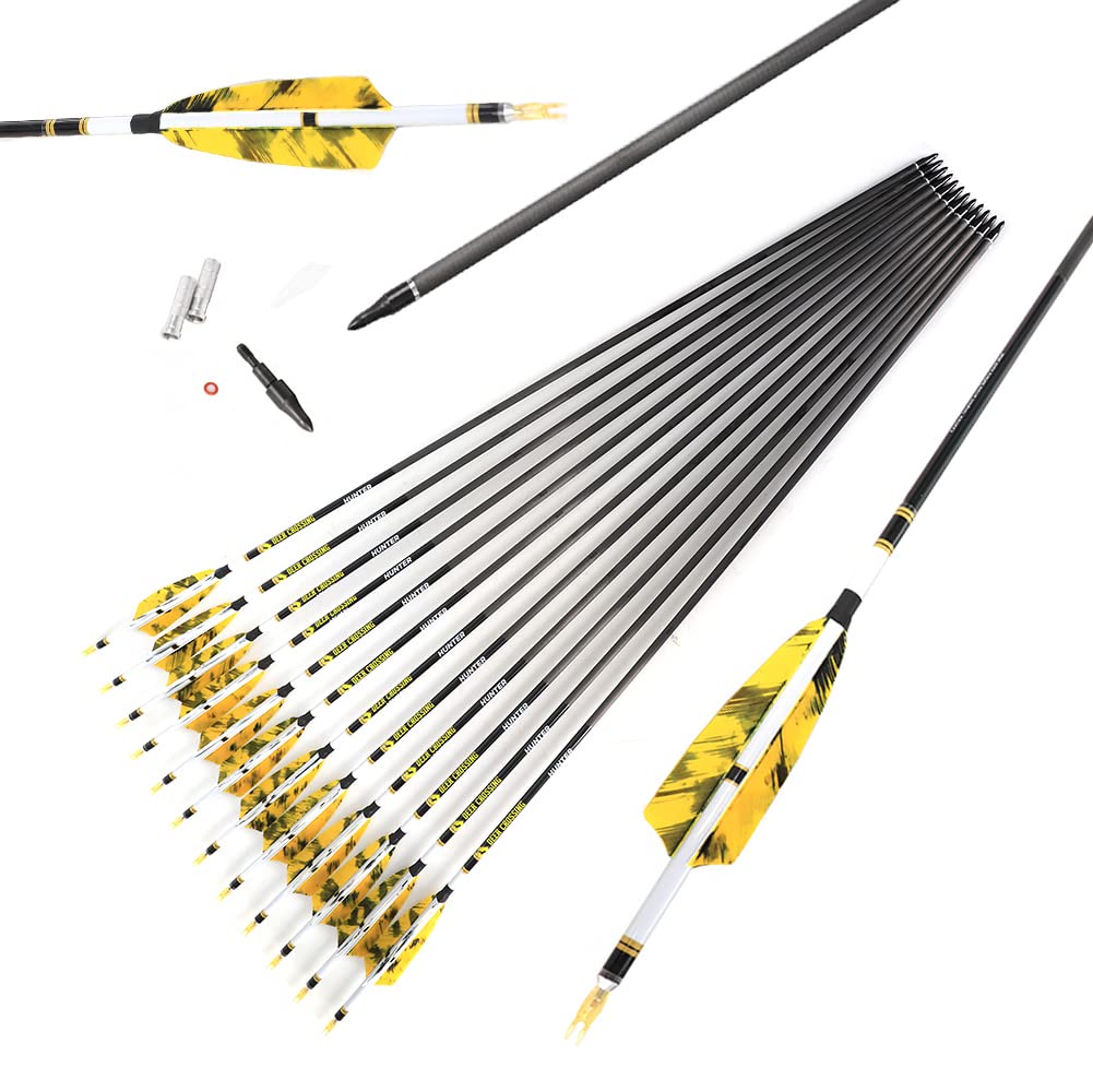 ACCMOS 12pcs Spine 340 400 500 600 700 800 Hunting Arrows ID 6.2 mm Carbon Arrow for Adult Youth Hunting or Target Practice ID 6.2 mm Bow Archery Huntting Shooting (27inch, YSpine 400)