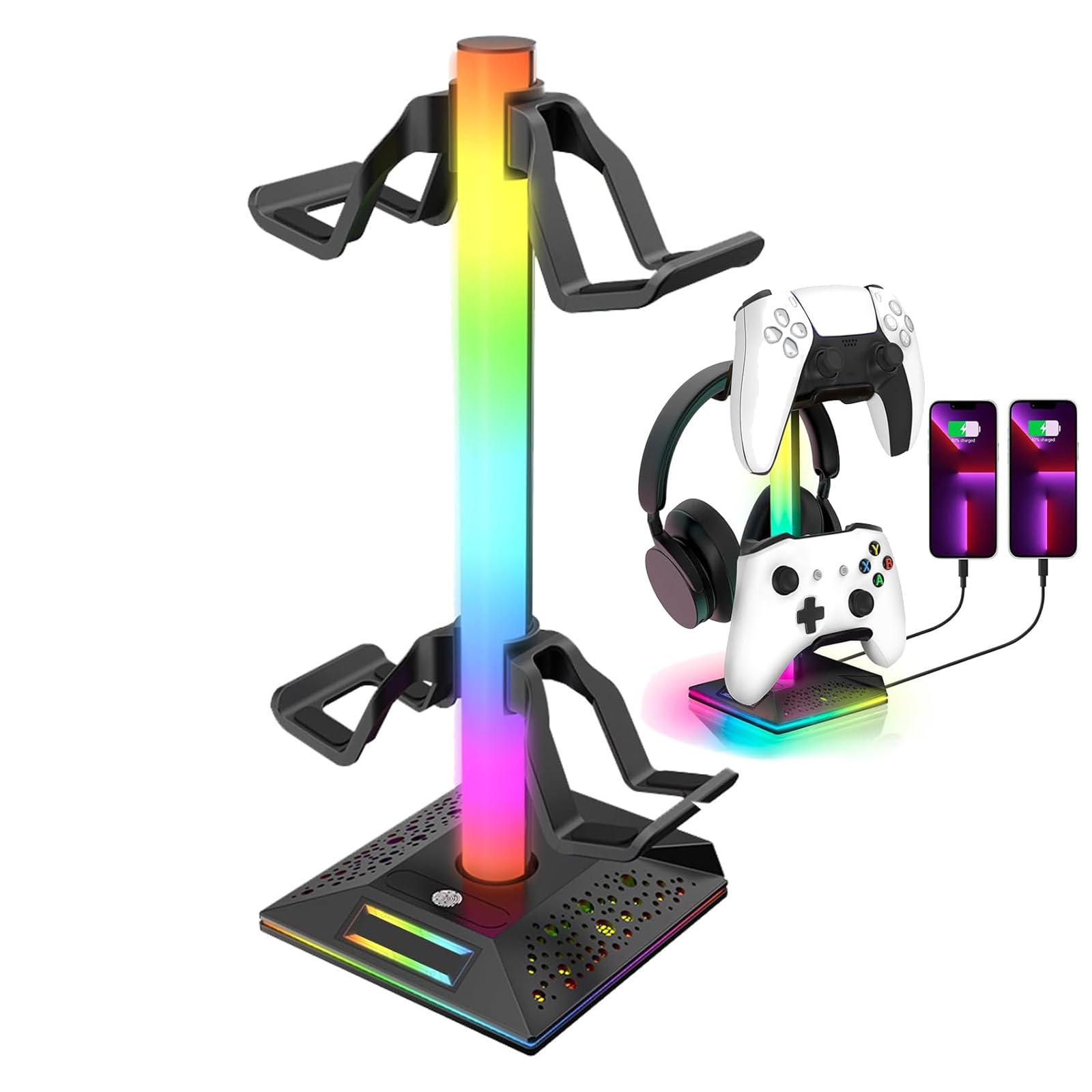 ULHYC RGB Gamepad Stand Smart Headphone Stand With 10 Light Modes, RGB Headphone With 2 USB And 1 Type-C Ports, Universal Accessories For Desktop PC Gamers