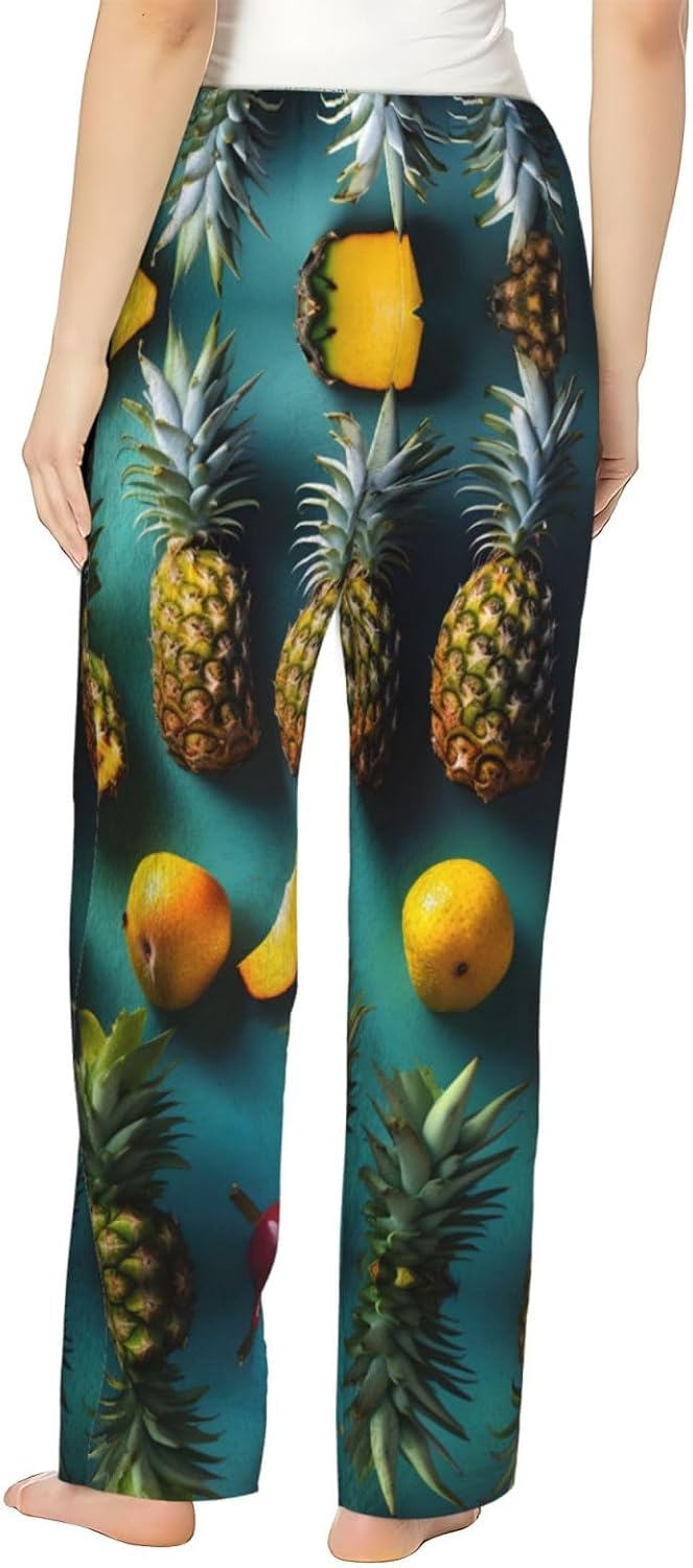 Tropical Fruit Pineapple Print Cozy Christmas Pajama Pants,Flannel Pajama Bottoms,Cater To Various Body Types