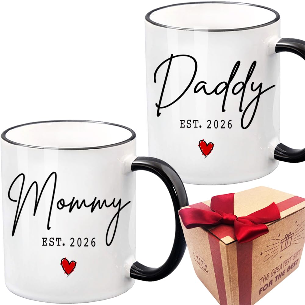 EST 2026 New Daddy Mommy Mugs Set Gift for New Parents, First Time Mommy  Daddy Valentine Mug Gift, Pregnancy Announcement Baby Reveal Gifts, 2026 New