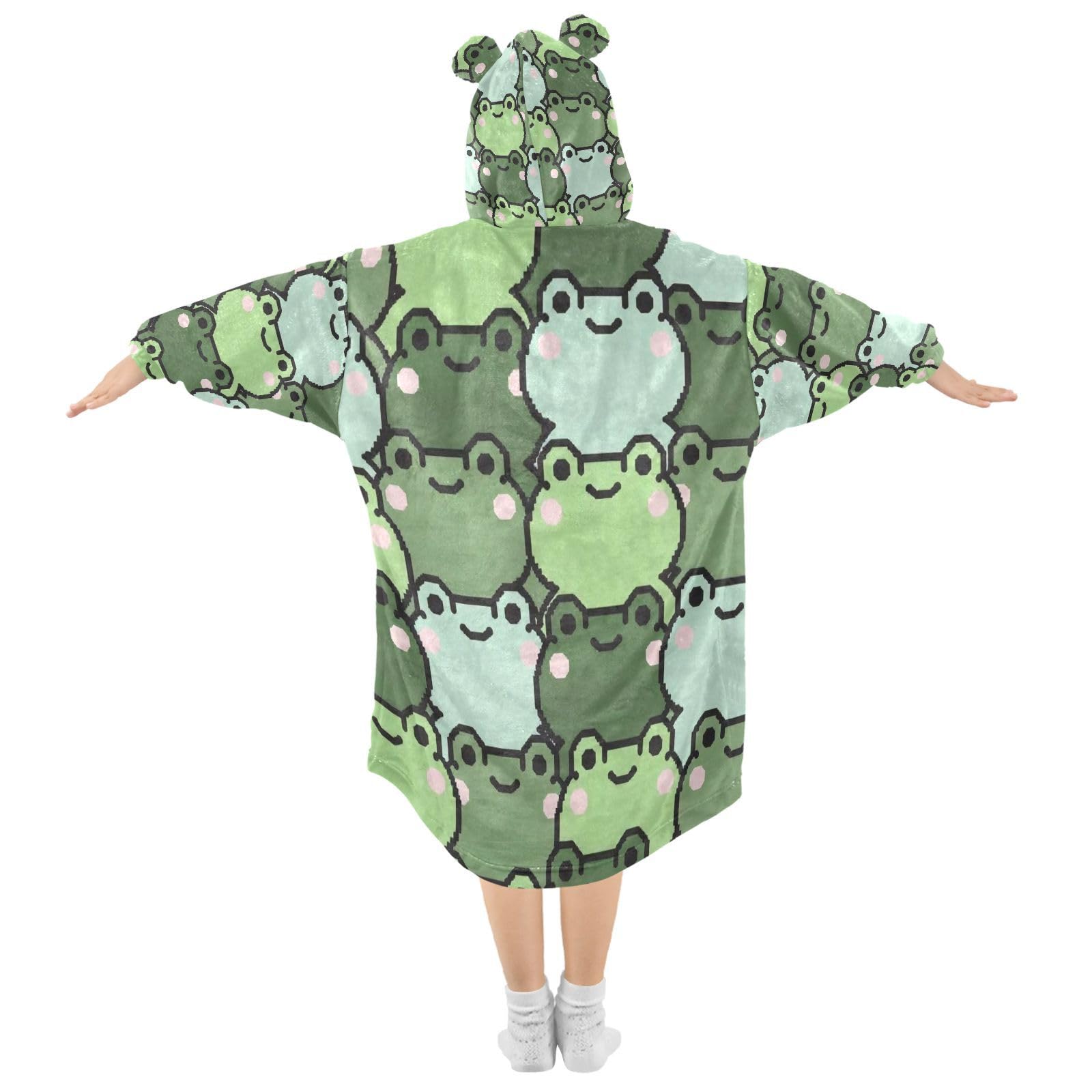 CEBUGI Cute Frogs Wearable Blanket for Kids Blanket Hoodie with Kangaroo Pocket for Boys Girls age 3-14,M