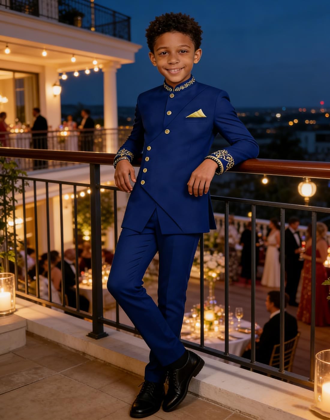 Boys Suits 2 Pieces Set Slim Fit Mandarin Collar Suit for Teen Boy Dashiki Jacket and Pants for Wedding Prom Outfit