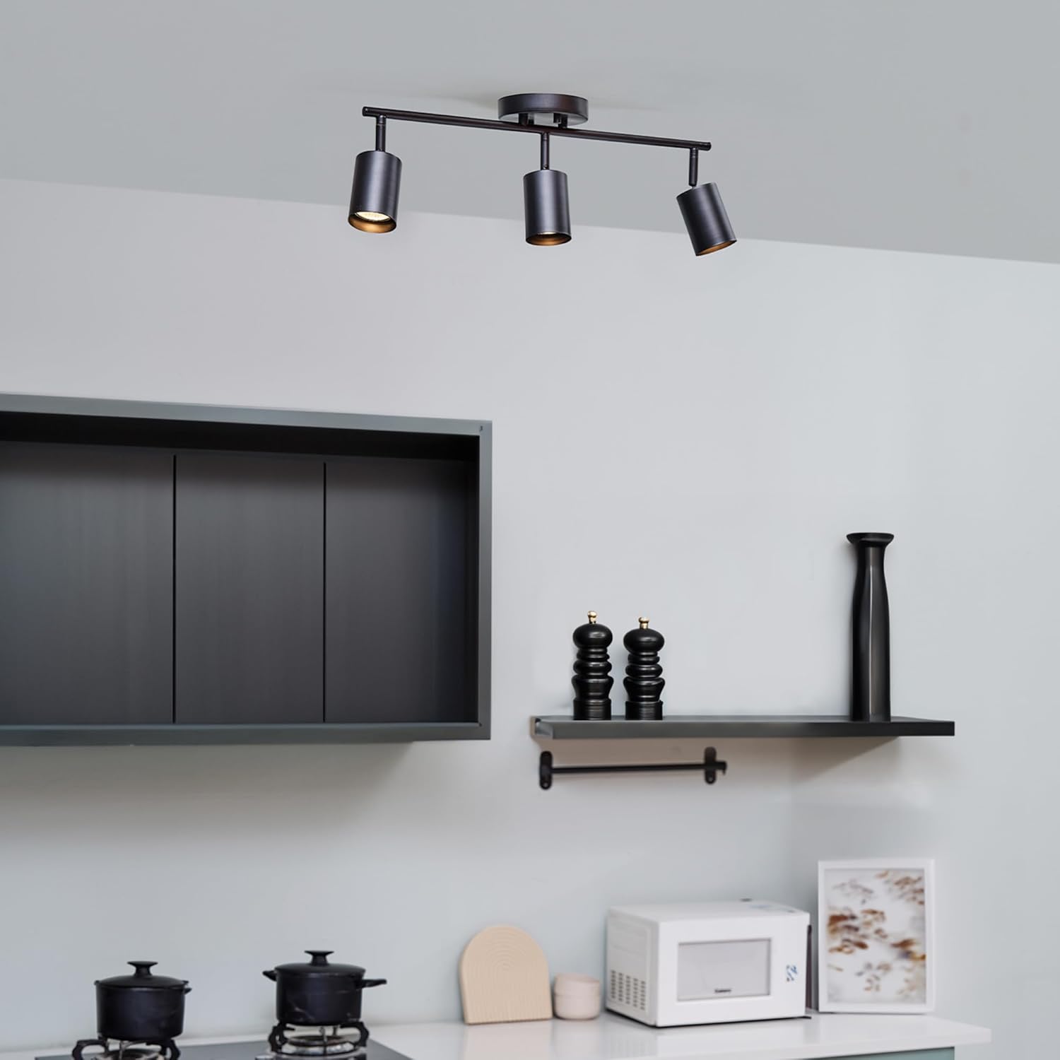 globe electric 64000091 21" 3-light track lighting, matte black, pivoting shades, ceiling lamp for bedroom, kitchen, hallway, bathroom, den, dining room, home décor