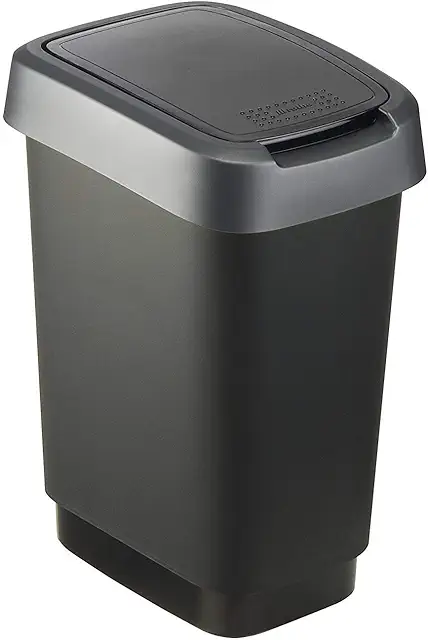 Rotho Twist Grey Trash Can - 10L Plastic Waste Basket