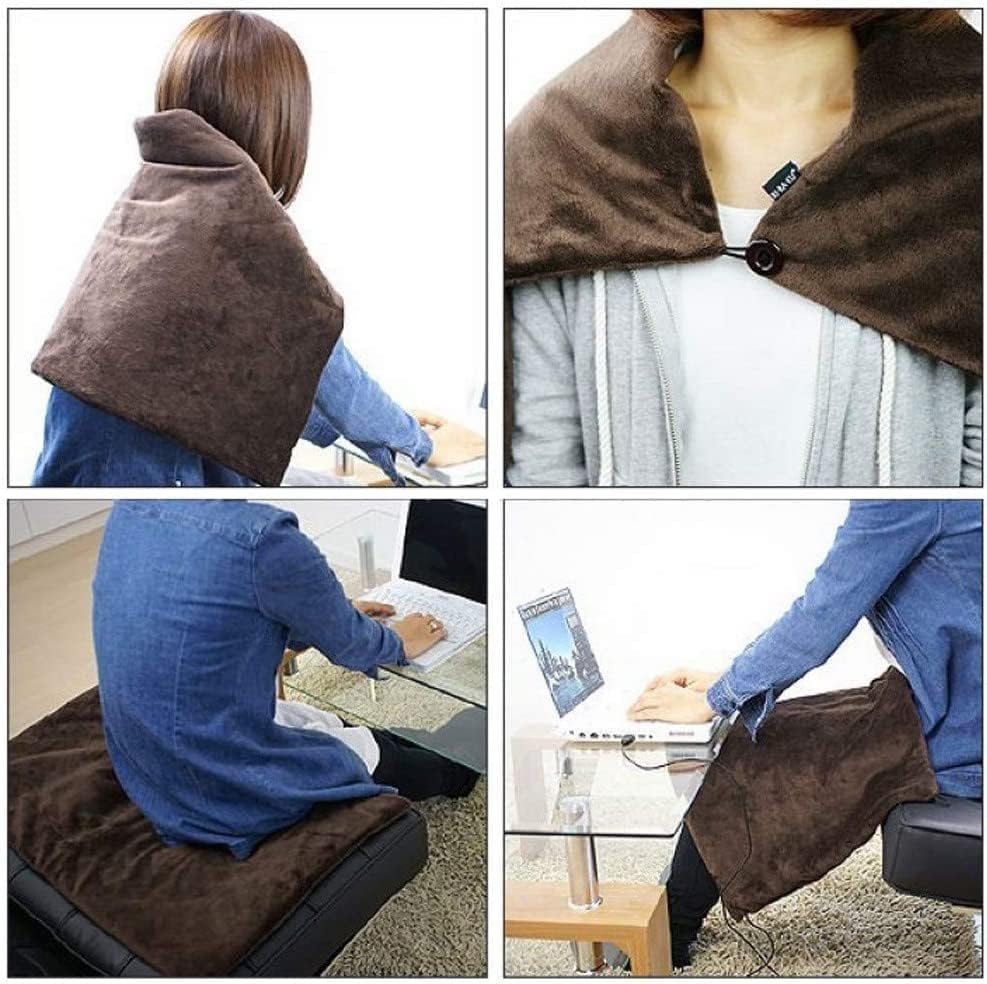 Z-YQL USB Heated Warm Fleece Shawl & Wrap Intelligent Electric Heating Blanket Kneepad for Home, Office (Brown)