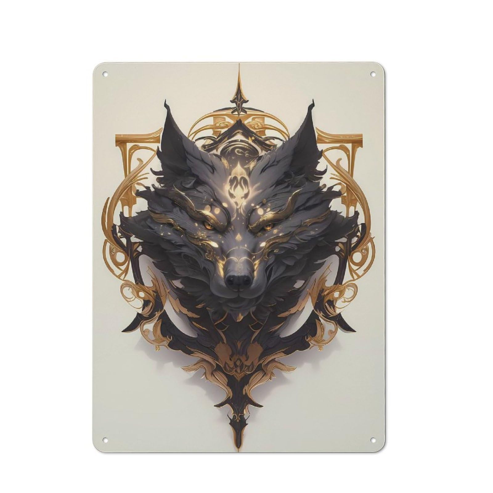 Junmoney Style-17 Metal Plaque With Lord Black Wolf Head Design 40X30cm, Country Style Cafe Wall Decor For Bakery, Diner, Cafe Or Family Room