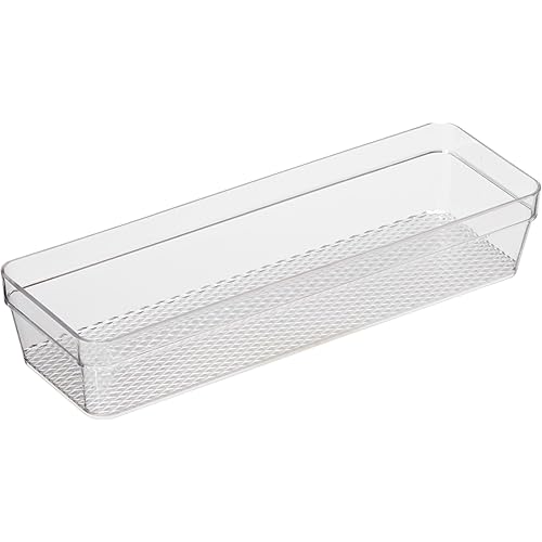 Oggi Clear Drawer Organizer - 3" X 9.5" - Ideal for Organizing Kitchen Drawers, Office, Desk, Silverware, Kitchen Utensils, Cosmetics and Bathrooms