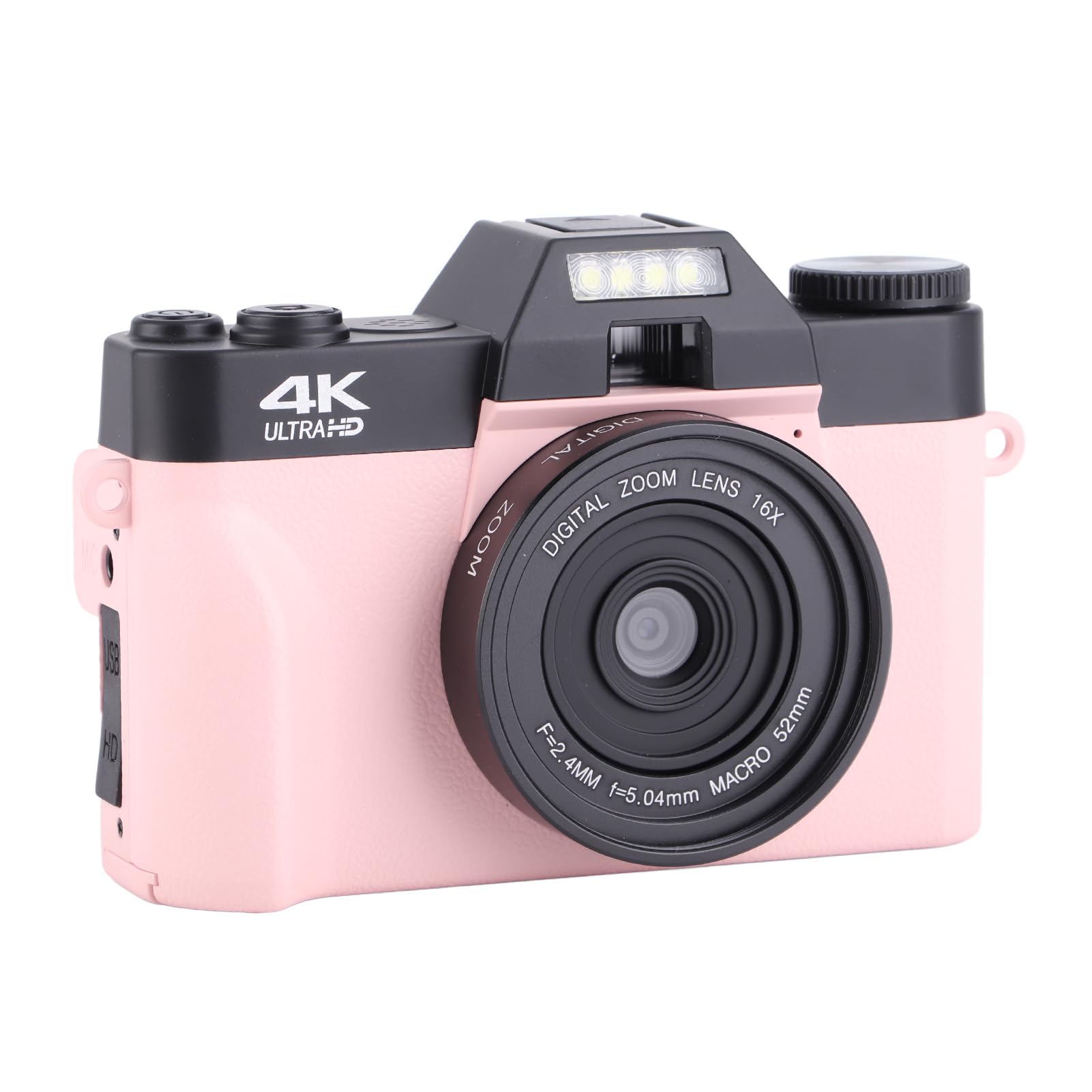 Cyfrowy Aparat Fotograficzny 4K, Aparat do Vlogowania 48 MP z 3-calowym Ekranem Odchylanym o 180 Stopni, Aparat Podróżny z 16-krotnym Zoomem Cyfrowym, dla Początkujących (PINK)