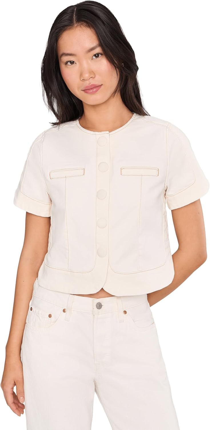 Liverpool Los Angeles Collarless Short Sleeve Cropped Denim Jacket