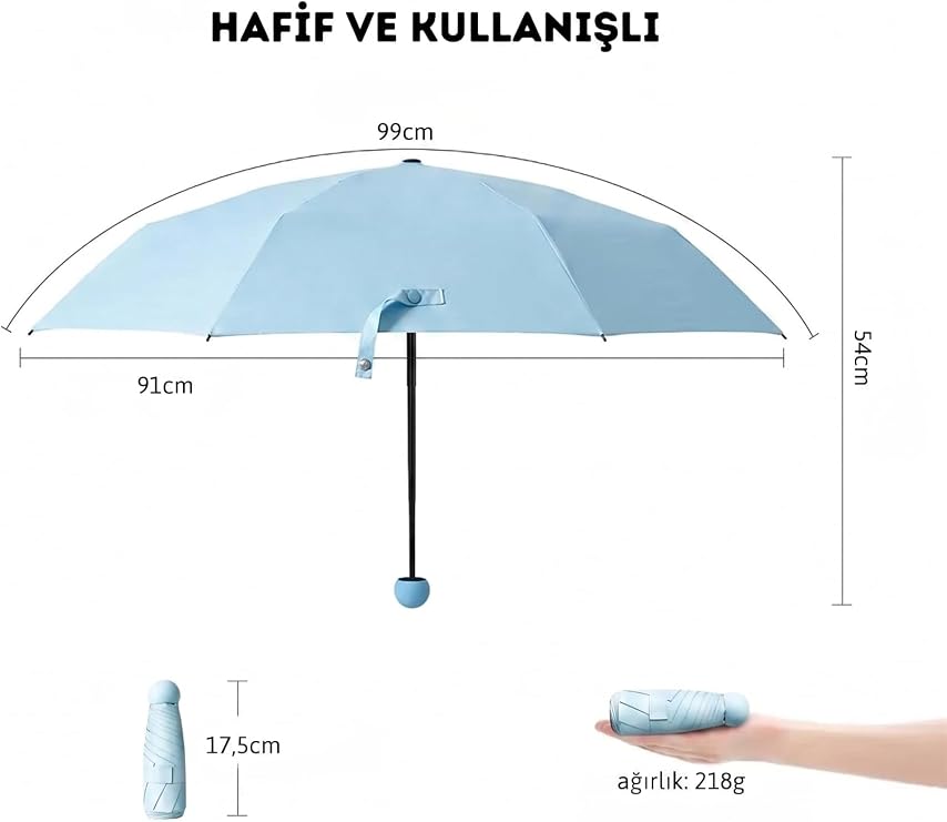 adornist 3’ü 1 Arada Premium Kapsül Şemsiye: Sert Koruyucu Kapsül + Islaklık Önleyici Plastik Kılıf Dahil | UPF 50+ UV Korumalı, Rüzgara Dayanıklı, Mini Şemsiye