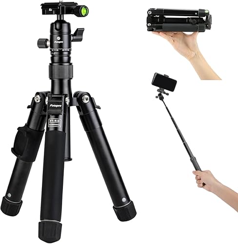 Fotopro Mini trípode con soporte para teléfono con cabeza esférica desmontable para selfie stick plegado solo 8.6 pulgadas, carga máxima de hasta