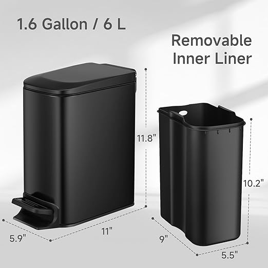 Tacho de Basura TIPGO Slim 6L Apertura a Pedal Acero Inoxidable Negro Mate miniatura 5