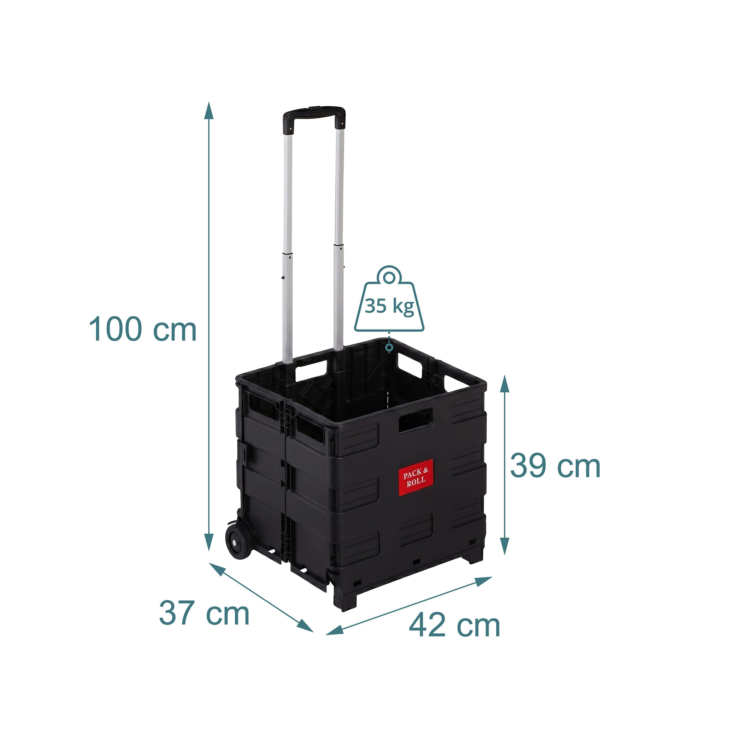 Relaxdays 10013399 Pliable jusqu'à 35 Kg Chariot de Shopping avec roulettes, Noir
