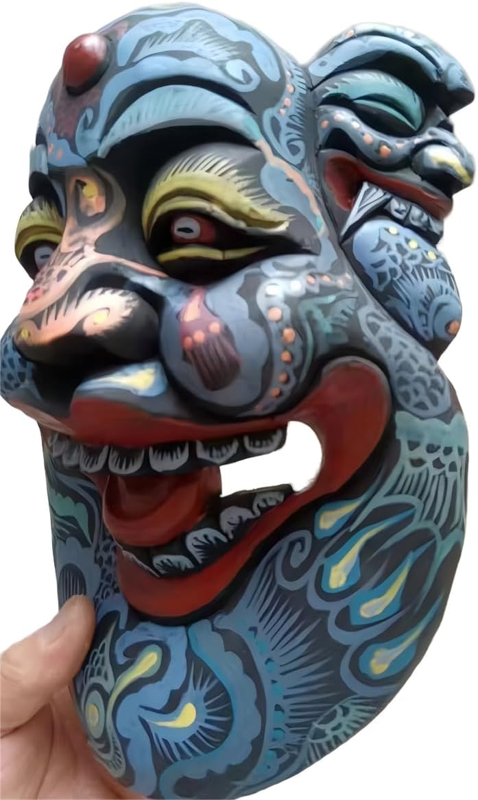 Hand Carved Traditional Wooden Mask,Wood Hanging Asian Masks,Hand Carved Painted Wooden Mask,8 * 11 inches