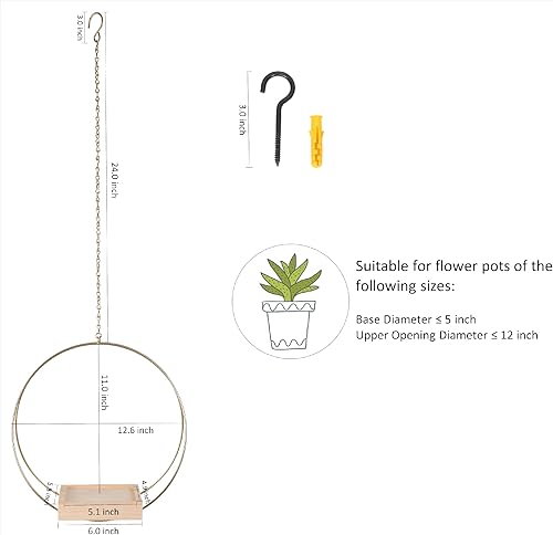 Miniatura 6 de CAIJUDONG Soporte para macetas colgantes para plantas de interior, ventana, techo, pared, colgador de metal para plantas de 15 pulgadas, soporte