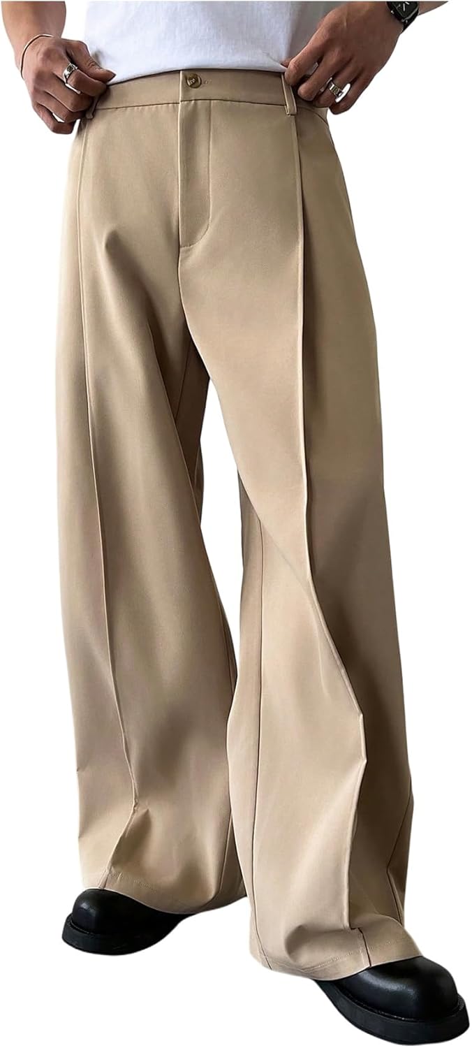 Verdusa Men's Wide Leg Pants Business Casual Dress Pants with Pockets