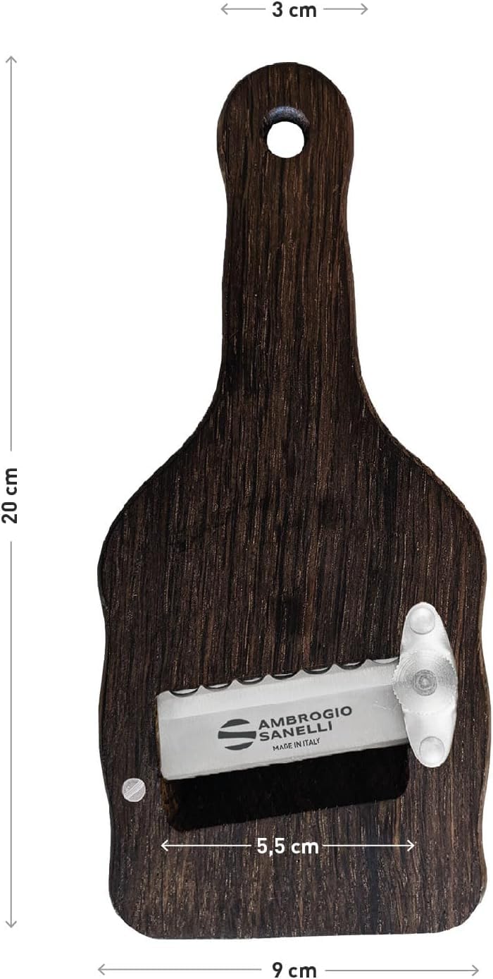 Ambrogio Sanelli Kit Tartufo con Affettatartufi in Legno Rovere Fumigato e Contenitore Tartufo Tuber-Pack - Affettatartufi con Lama Ondulata Regolabile in Acciaio Inox