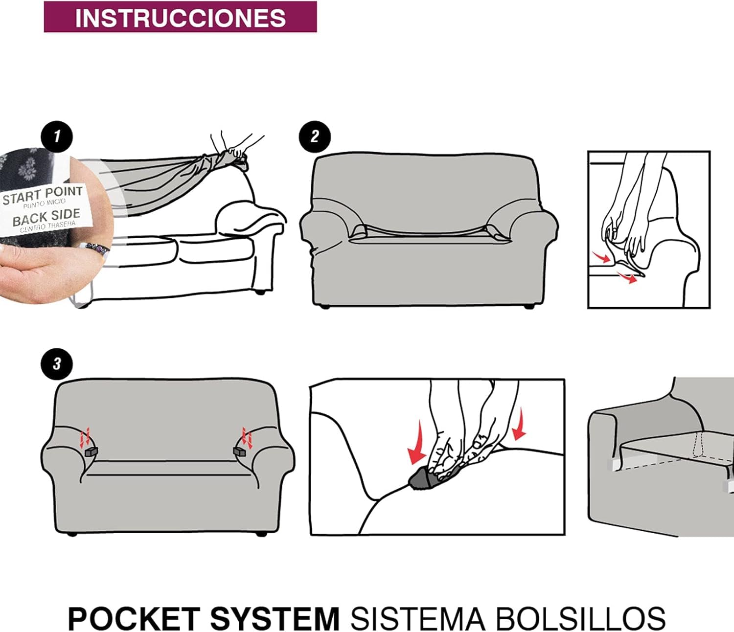 MAXIFUNDAS FUNDAS DE SOFA & CHAISE LONGUE Maxxifundas - Copridivano elasticizzato 3 posti, colore rosa pastello