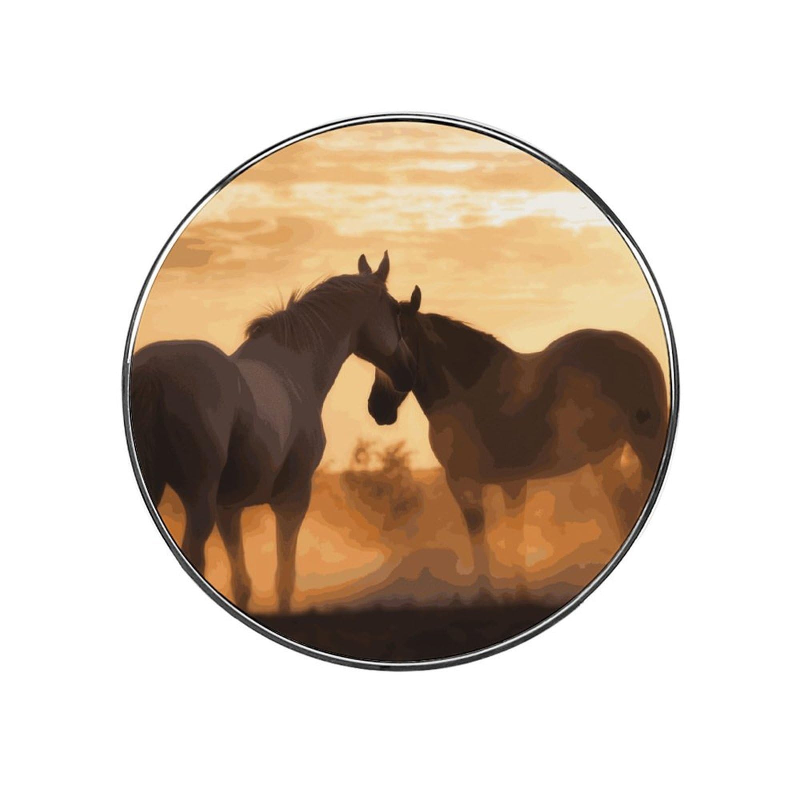 Refrigerator Magnet Horses in Love Printing Fridge Magnet Alloy Material,Fun Personalized Refrigerator Sticker Round Decorative Magnet for Whiteboard Kitchen Locker