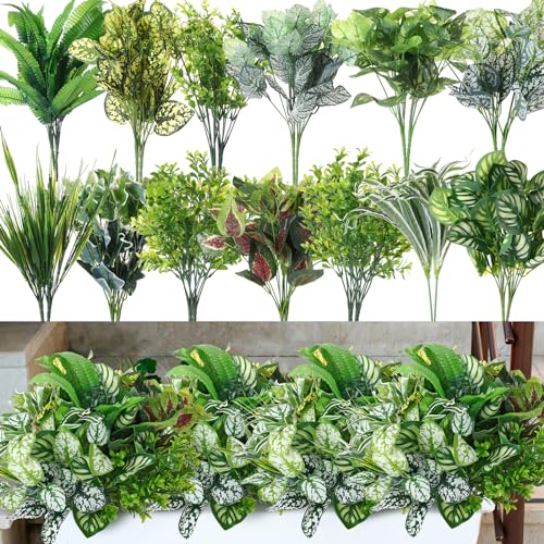Cindeer 24 Pcs Artificial Flowers Planters for Outdoors, UV Resistant Faux Fake Greenery Plastic Plants Outdoor Indoor for Spring Summer Decors Wedding