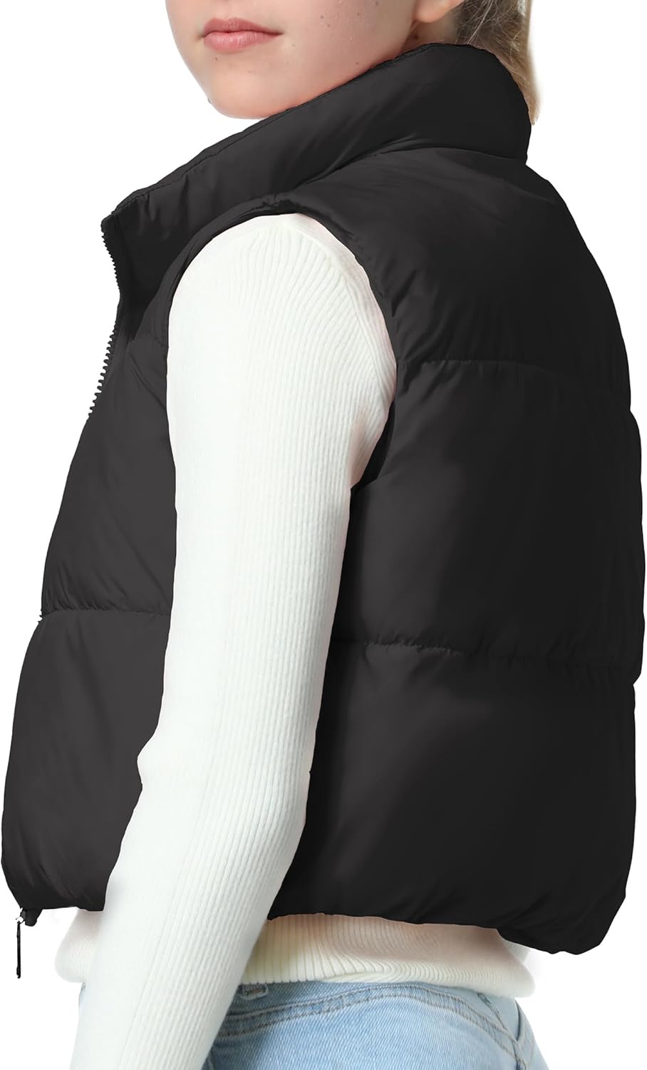 EXARUS Girls Puffer Vest Cropped Puffy Teen Water Resistant Pockets Lightweight Sleeveless Outerwear Bubble Kids 6-14Y - Image 3