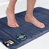 Gorilla Grip Memory Foam Bath Mat 24x17 Navy Blue - Ultra Absorbent Grippy Dots, Cushioned Machine Washable Bathroom Rug