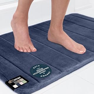 Gorilla Grip Memory Foam Bath Mat 24x17 Navy Blue - Ultra Absorbent Grippy Dots, Cushioned Machine Washable Bathroom Rug