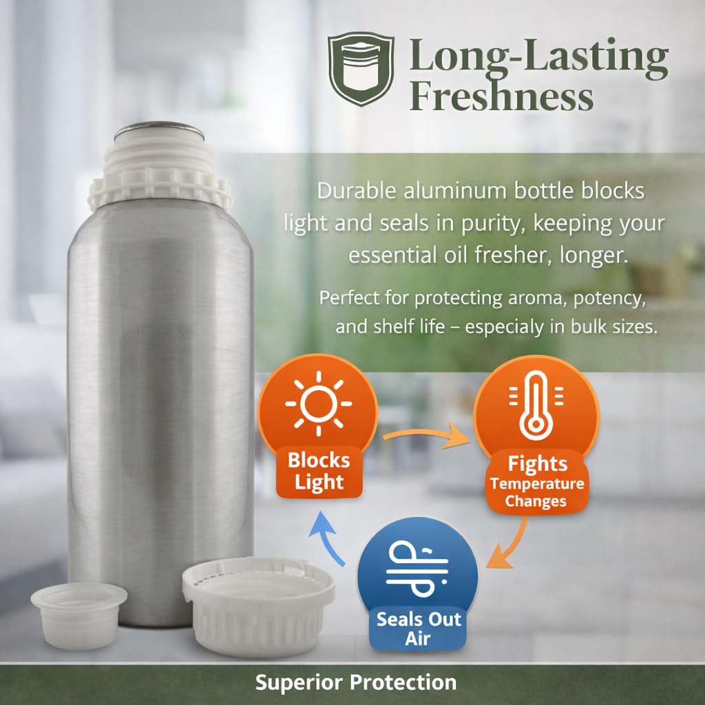 2 botellas de aceite esencial de lavanda de 16 onzas líquidas (100% puro y sin cortar), botella de aluminio. GreenHealth