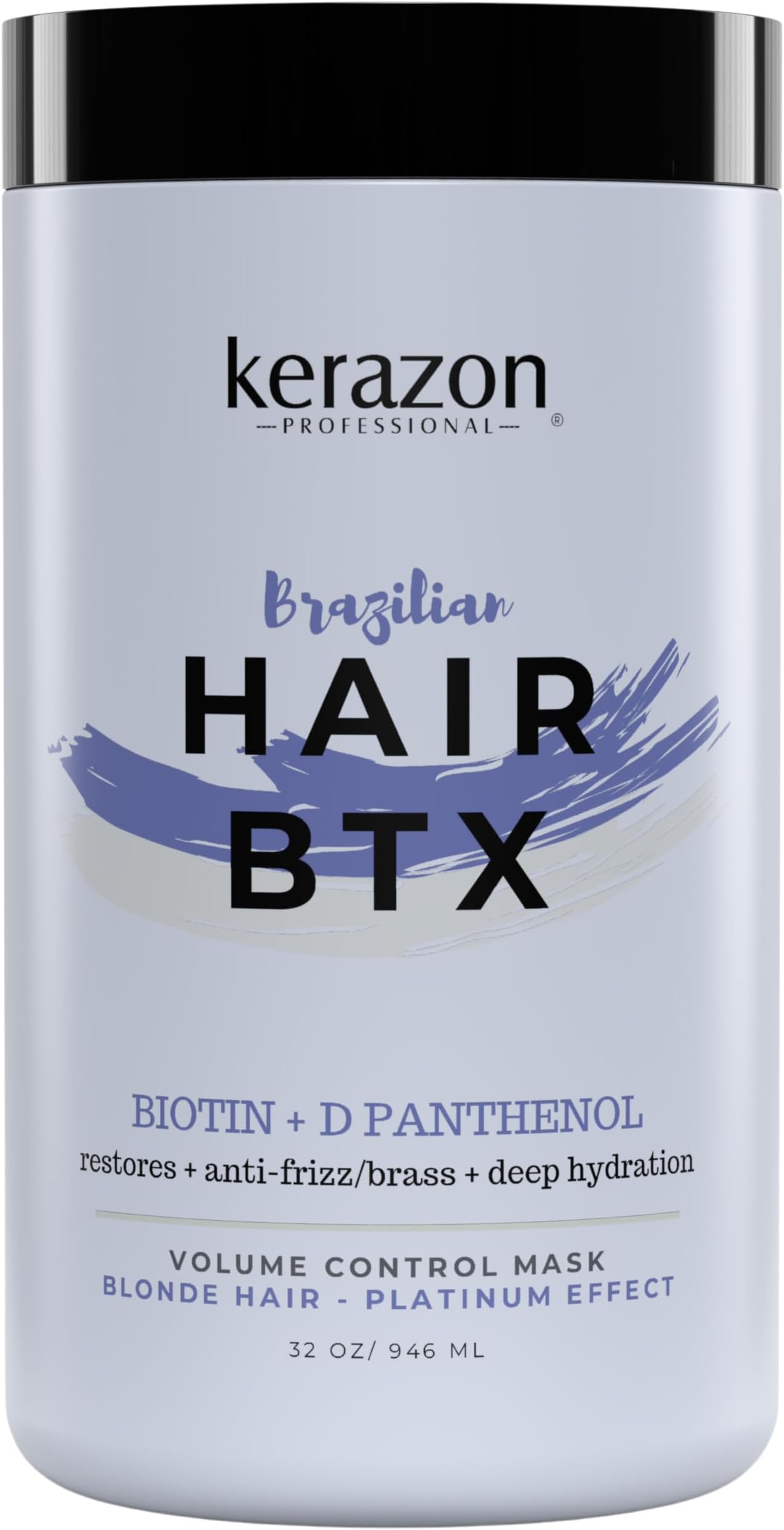 KERAZON Blonde Brazilian Hair BTX Treatment Purple Mask Platinum Effect & Silver Hair Providing Smoothing, Deep Hydration, Anti-Brass, Shine, Softness, Volume And Frizz Control. Salon Size.