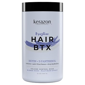 KERAZON Blonde Brazilian Hair BTX Treatment Purple Mask Platinum Effect & Silver Hair Providing Smoothing, Deep Hydration, Anti-Brass, Shine, Softness, Volume And Frizz Control. Salon Size.
