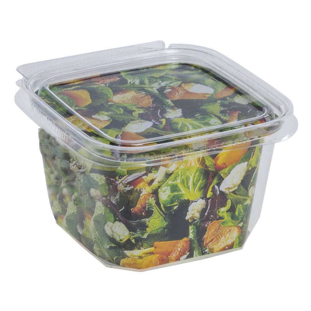 Safe-T-Fresh Inline Plastics TS4016 16 oz. Clear Tamper Evident Plastic Grab-and-Go Container with Hinged Lid | 276/Case