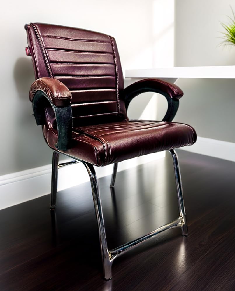 Image of Goyal steel & furniture Executive Office Study Reception Library School Chair Home Study Library Chair with Cushioned seat Back (1, Coffee, H Frame)